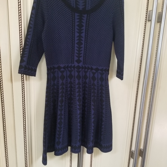 Nina Leonard navy tribal 3/4 sleeve sweater dress womens size Large (97) - Picture 8 of 9